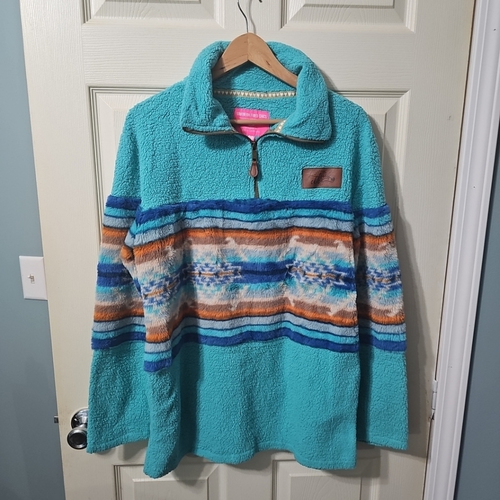 Southern Fried Chics Fleece Aztech Pull Over Women's L Excellent‎ Pre-Owned
